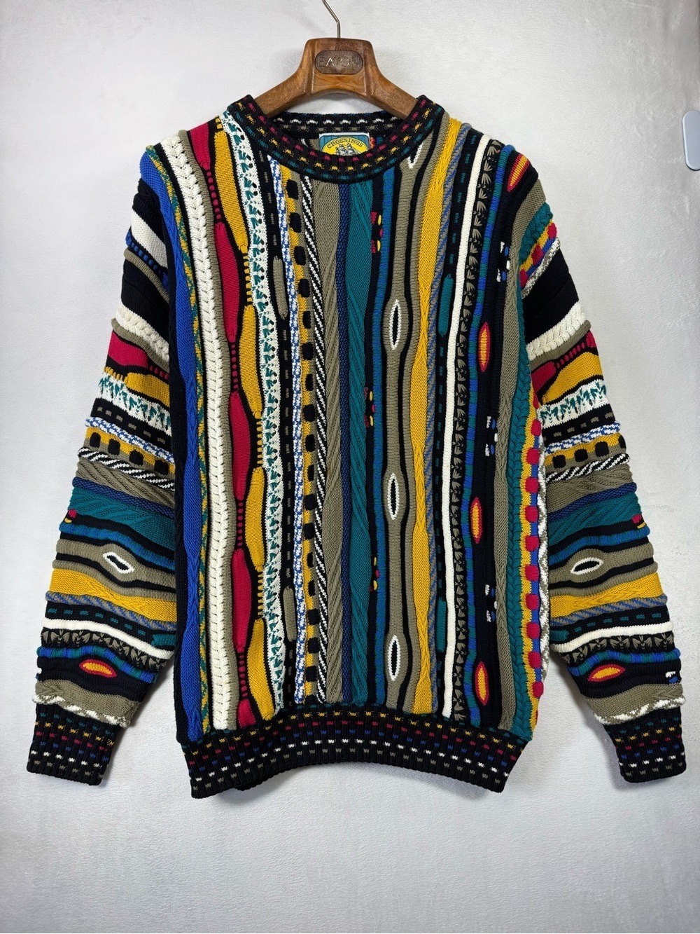Crossings Vintage Multicolor Striped Crewneck Sweater - Teal, Mustard & Navy
